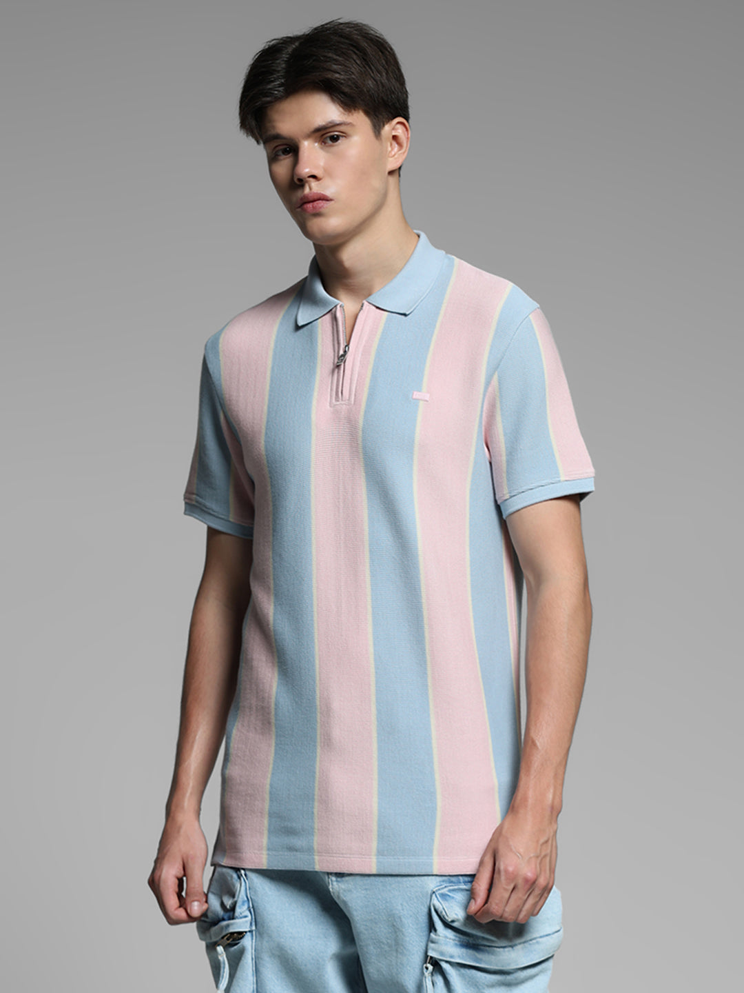 Pink Colourblocked Cotton Polo