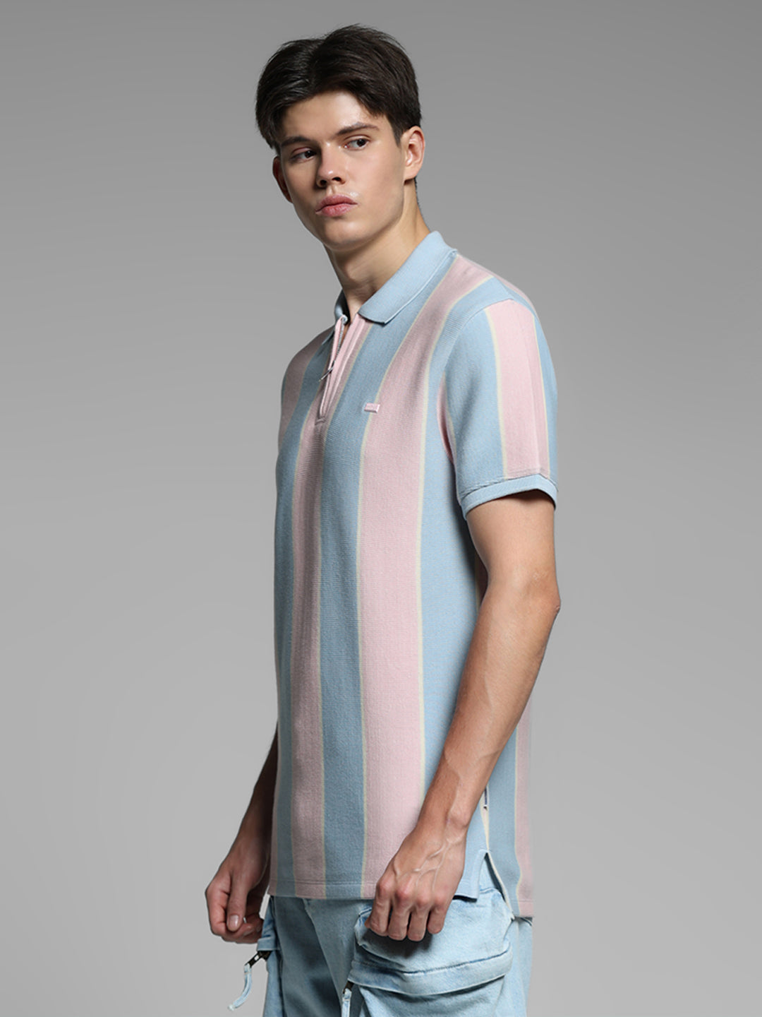 Pink Colourblocked Cotton Polo