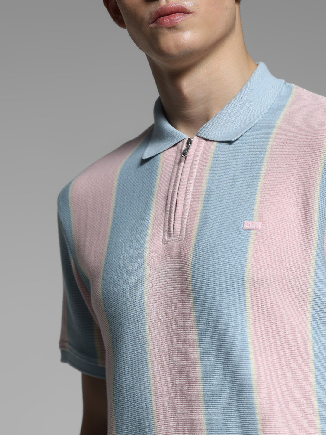Pink Colourblocked Cotton Polo