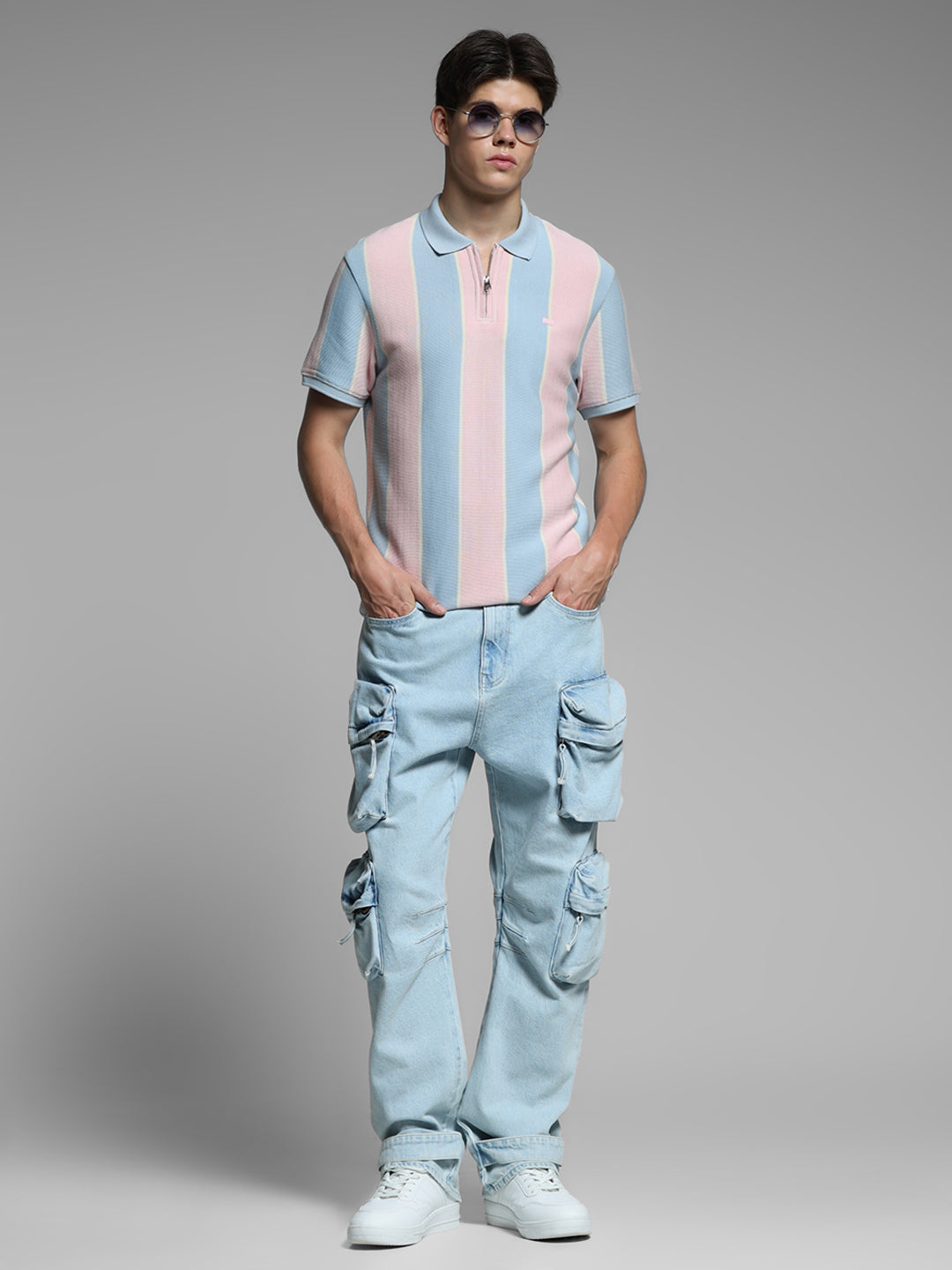 Pink Colourblocked Cotton Polo