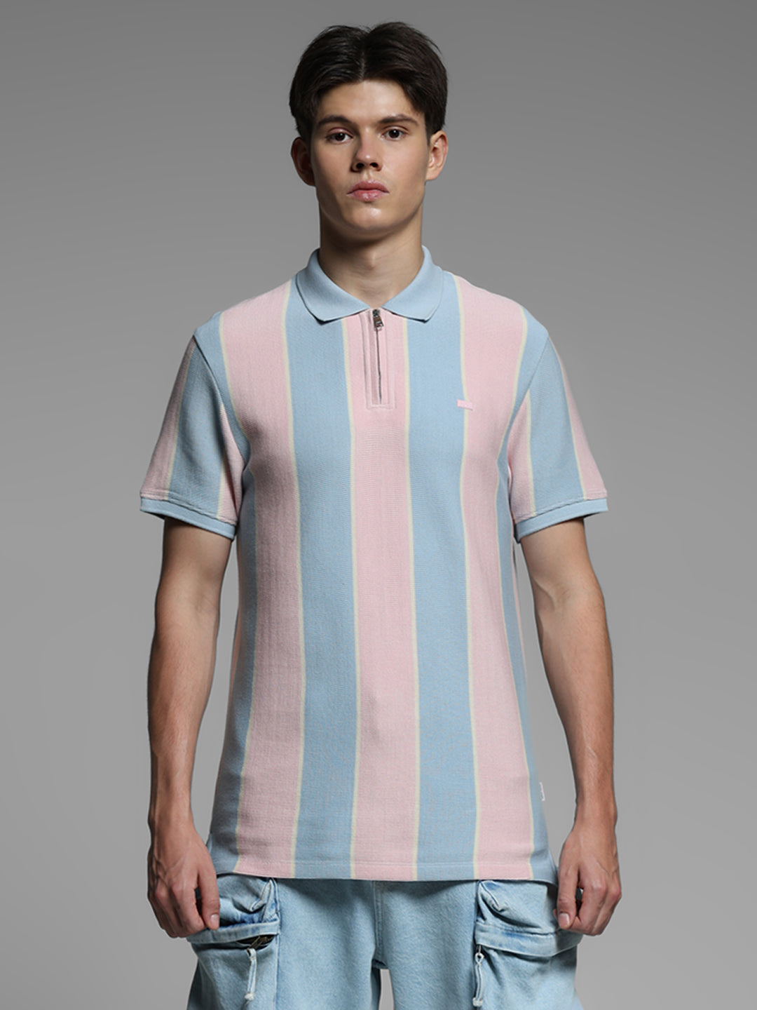 Pink Colourblocked Cotton Polo