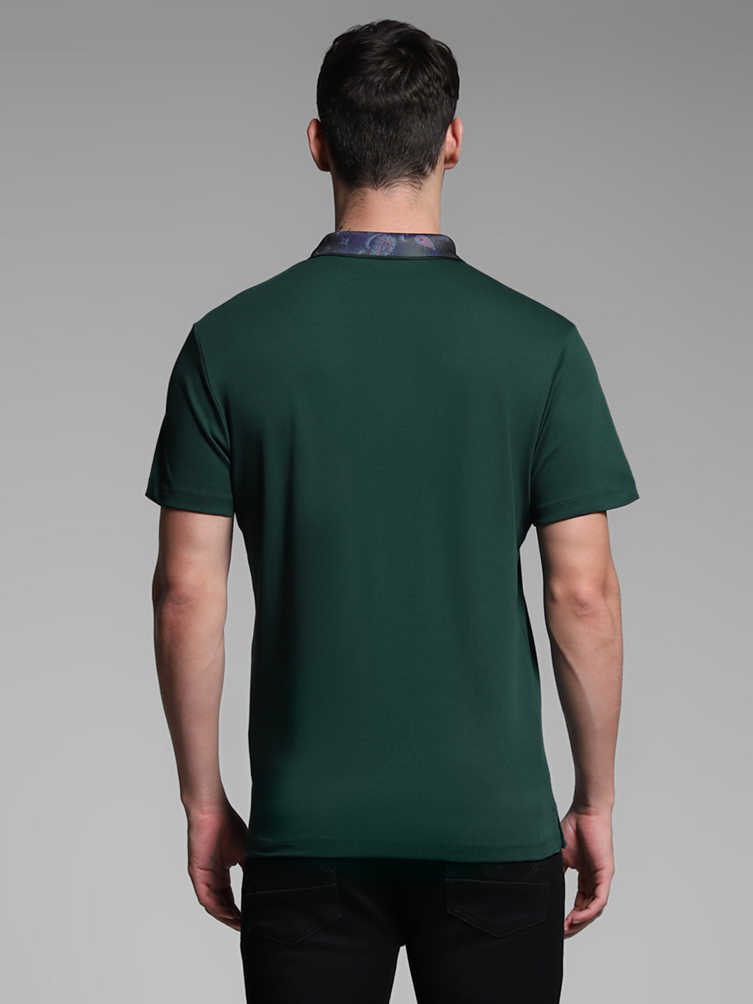 Men's Cotton Polo T-Shirt In Green With Contrast Collar, Regular Fit