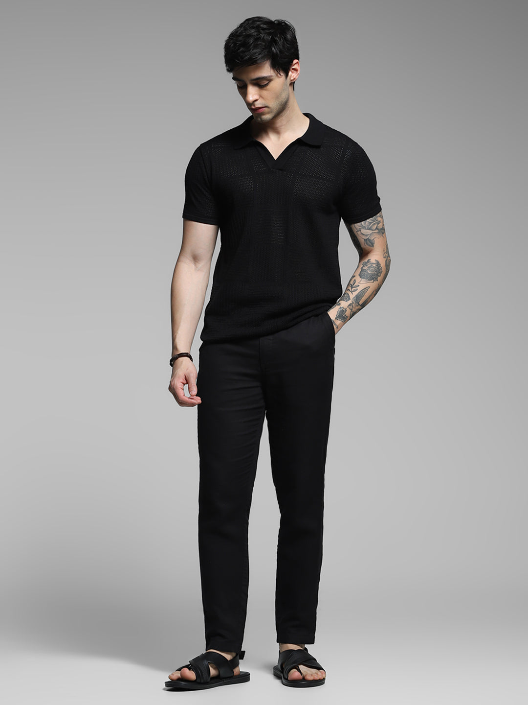Black Cotton Jacquard Polo