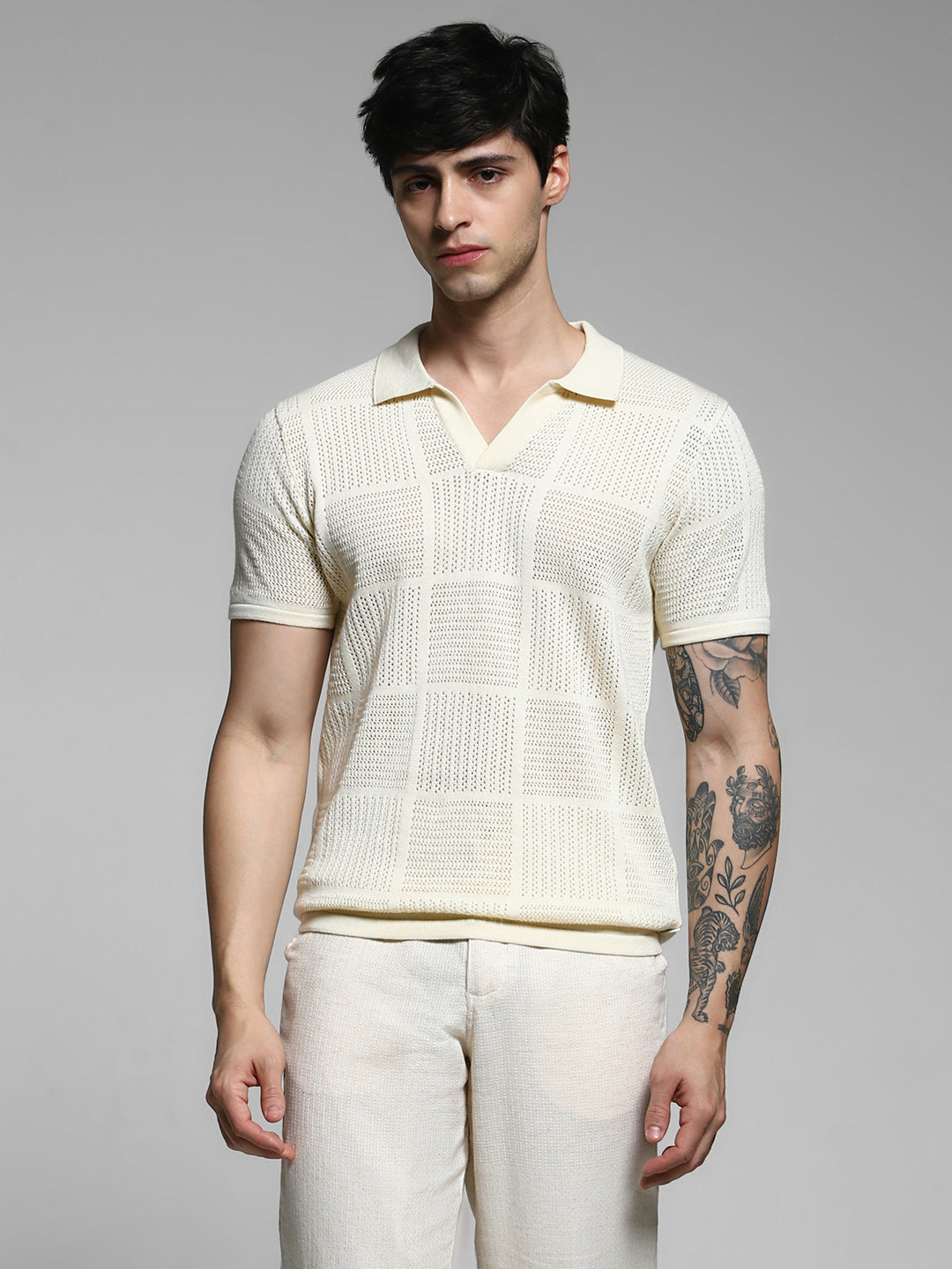 White Cotton Jacquard Polo