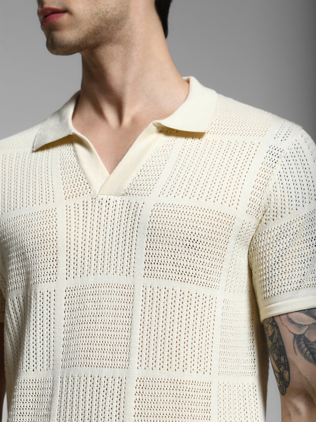 White Cotton Jacquard Polo