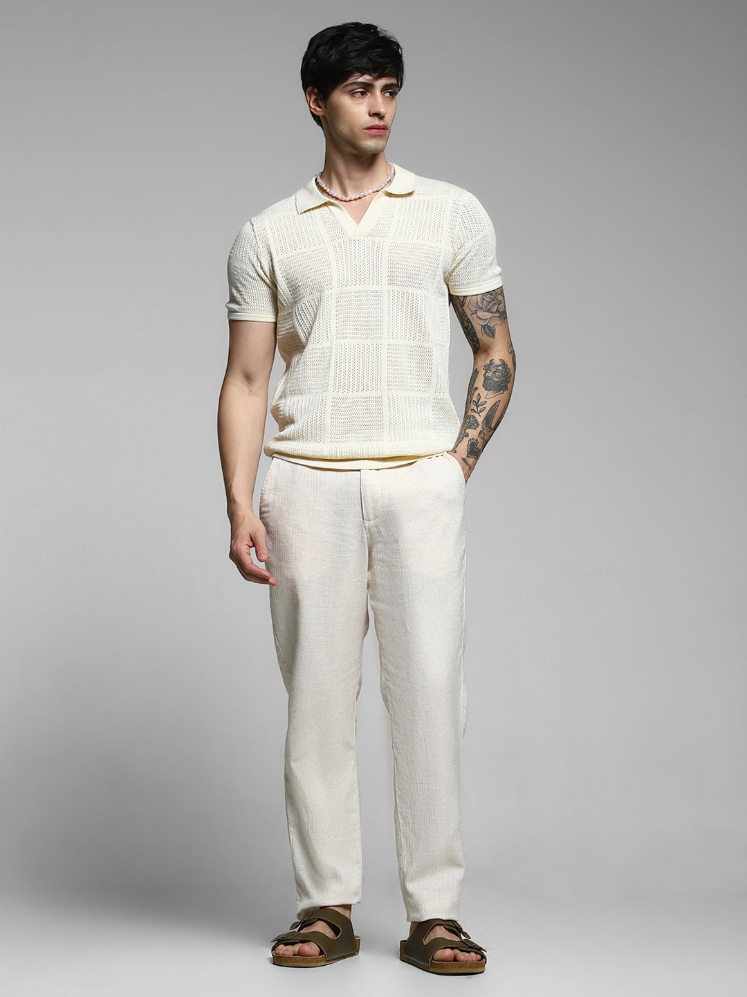 White Cotton Jacquard Polo