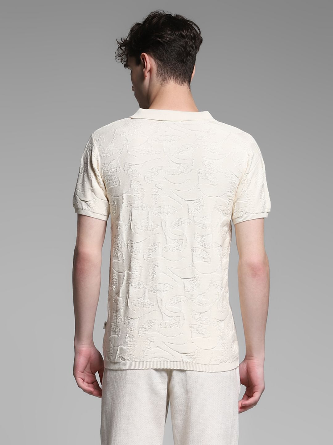 Brown Jacquard Knit Cotton Polo