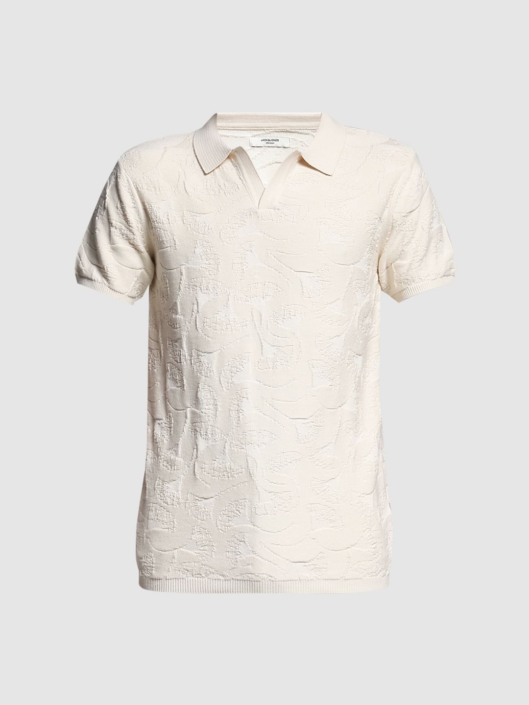 Brown Jacquard Knit Cotton Polo