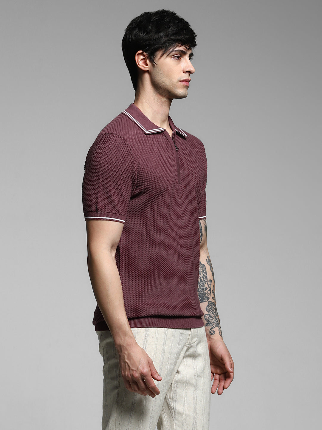 Dark Plum Cotton Jacquard Polo