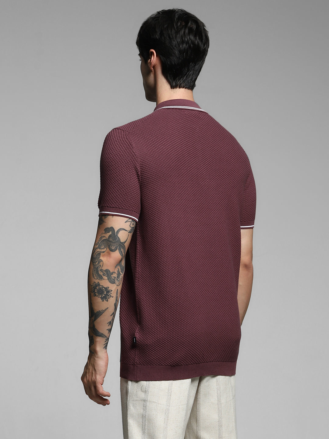Dark Plum Cotton Jacquard Polo
