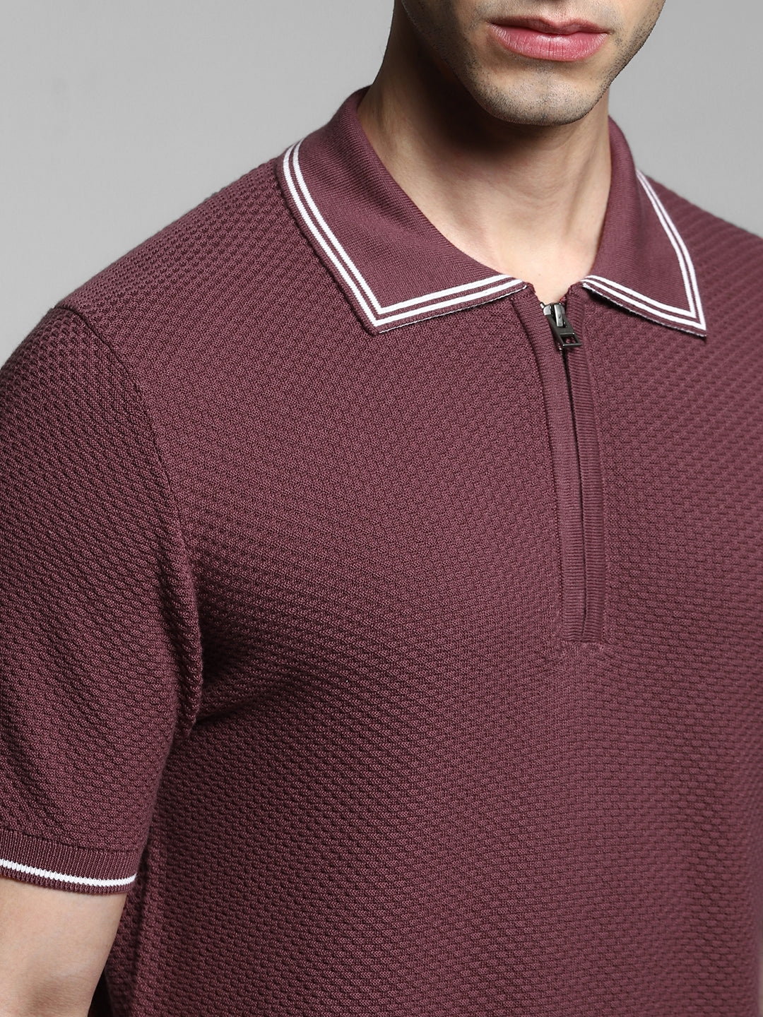 Dark Plum Cotton Jacquard Polo