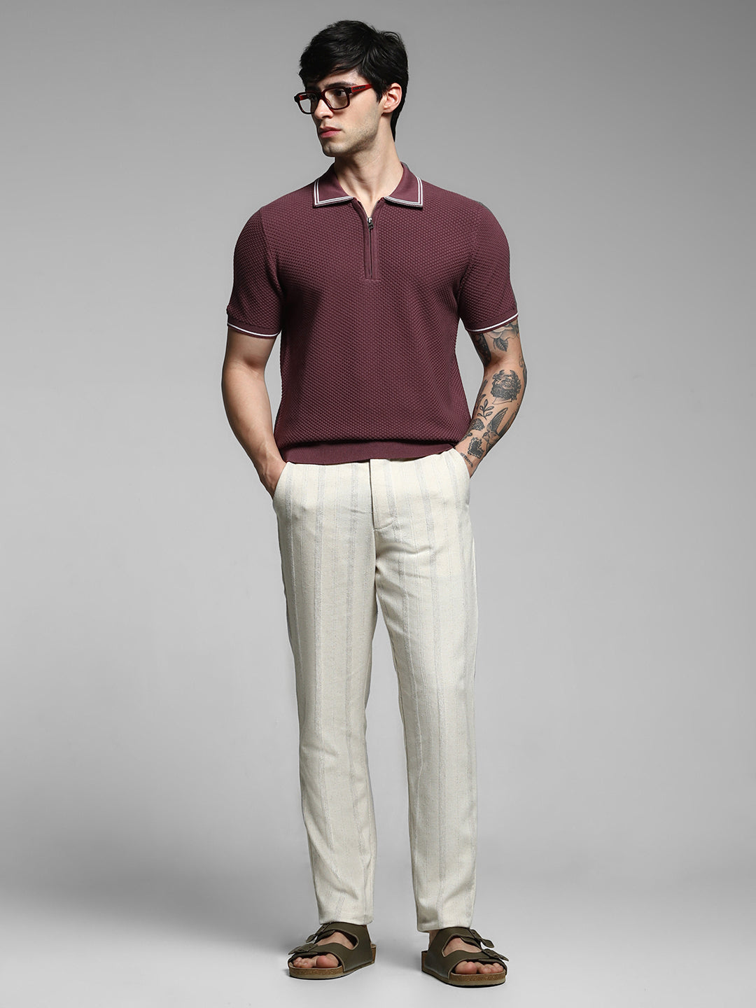 Dark Plum Cotton Jacquard Polo