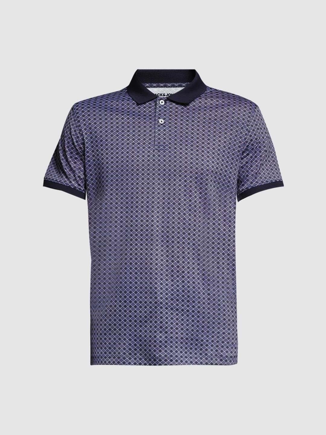 Dark Blue Cotton Printed Polo