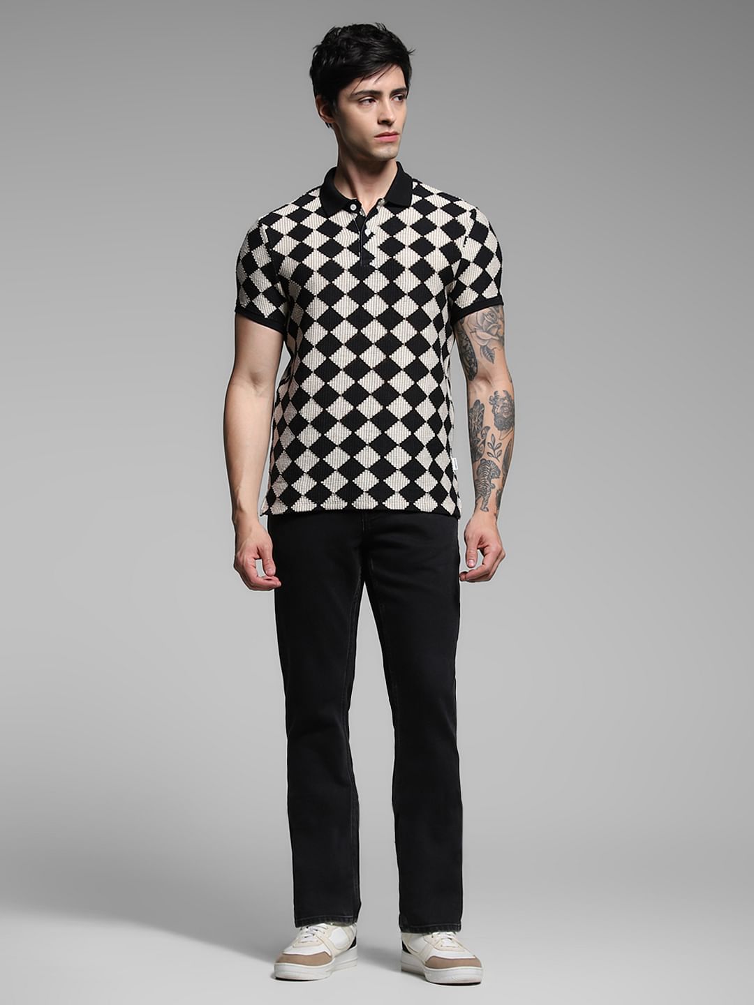 Black Abstract Print Jacquard Polo