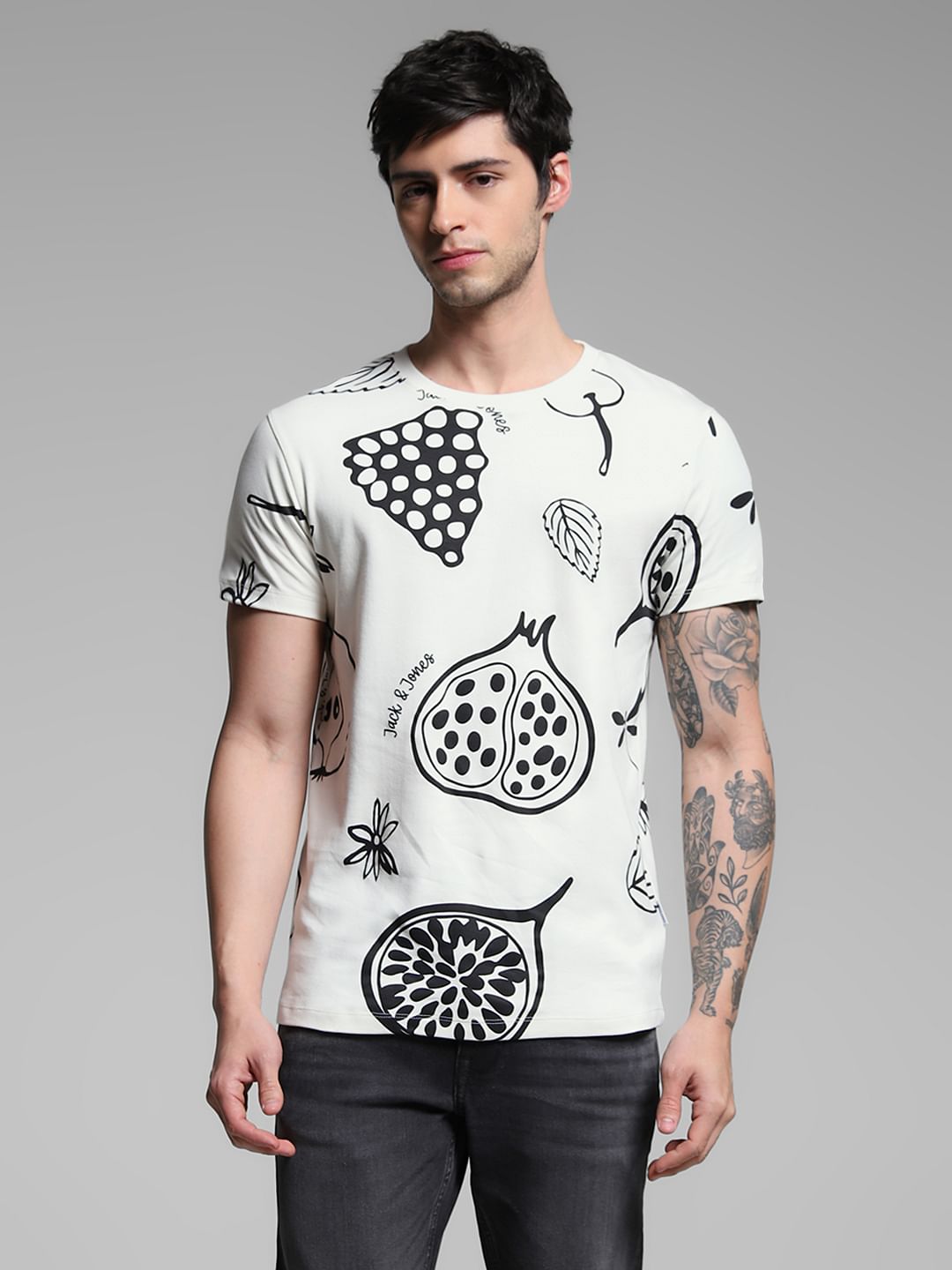 White Graphic Print Cotton T-shirt
