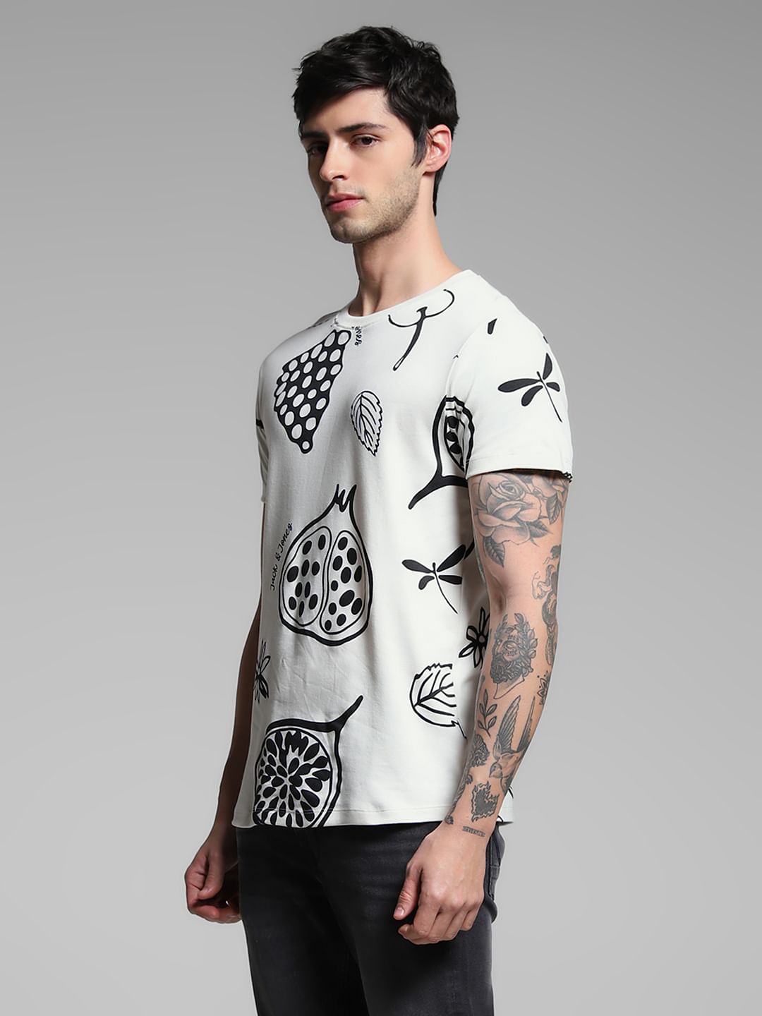 White Graphic Print Cotton T-shirt