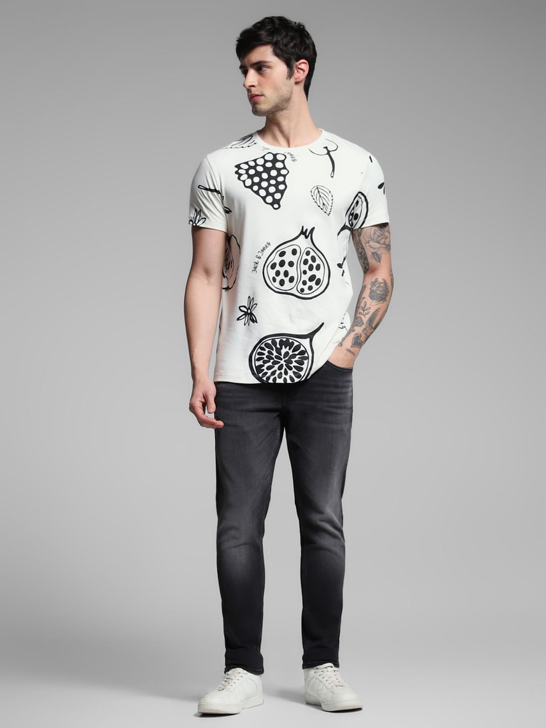 White Graphic Print Cotton T-shirt
