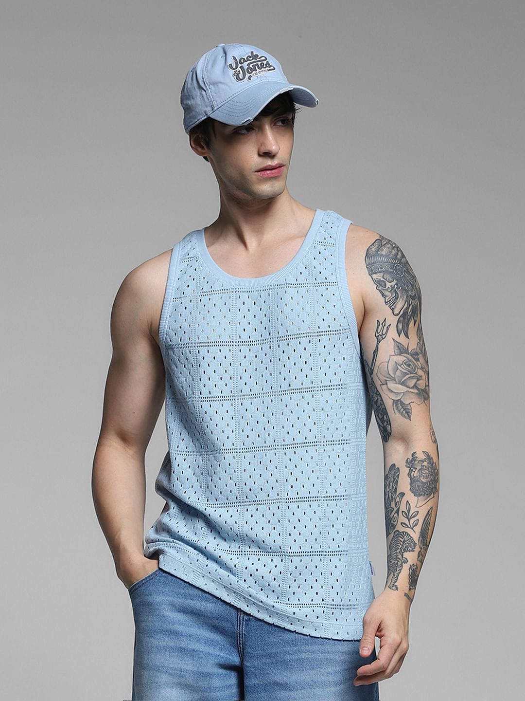 Blue Cotton Knitted Vest