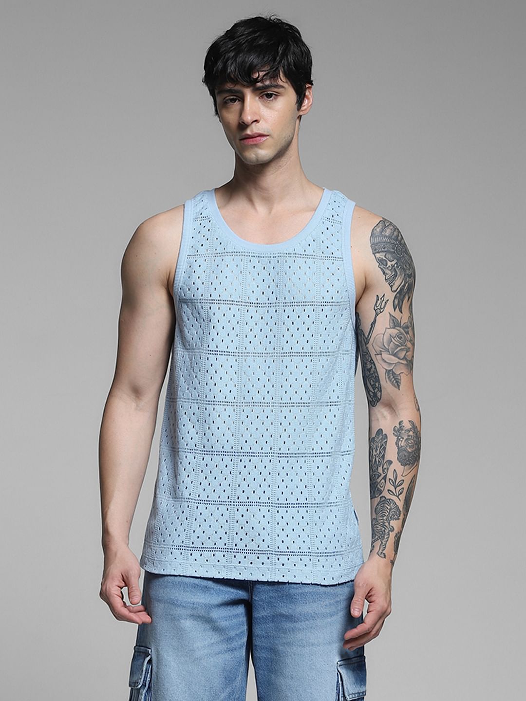 Blue Cotton Knitted Vest