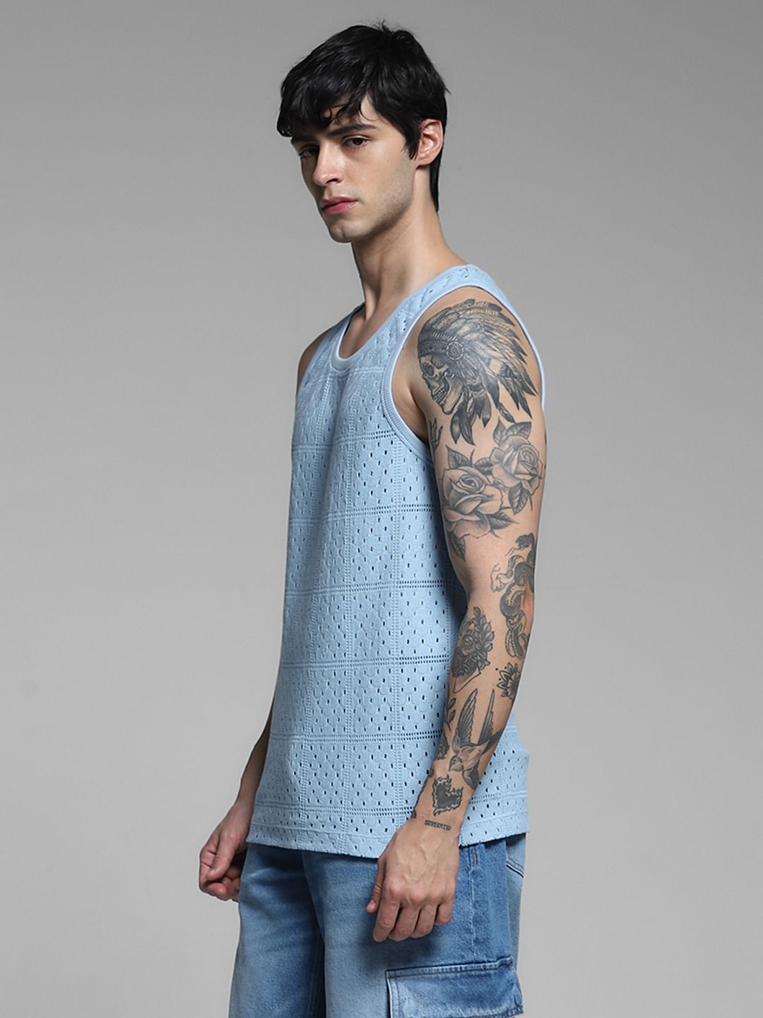 Blue Cotton Knitted Vest
