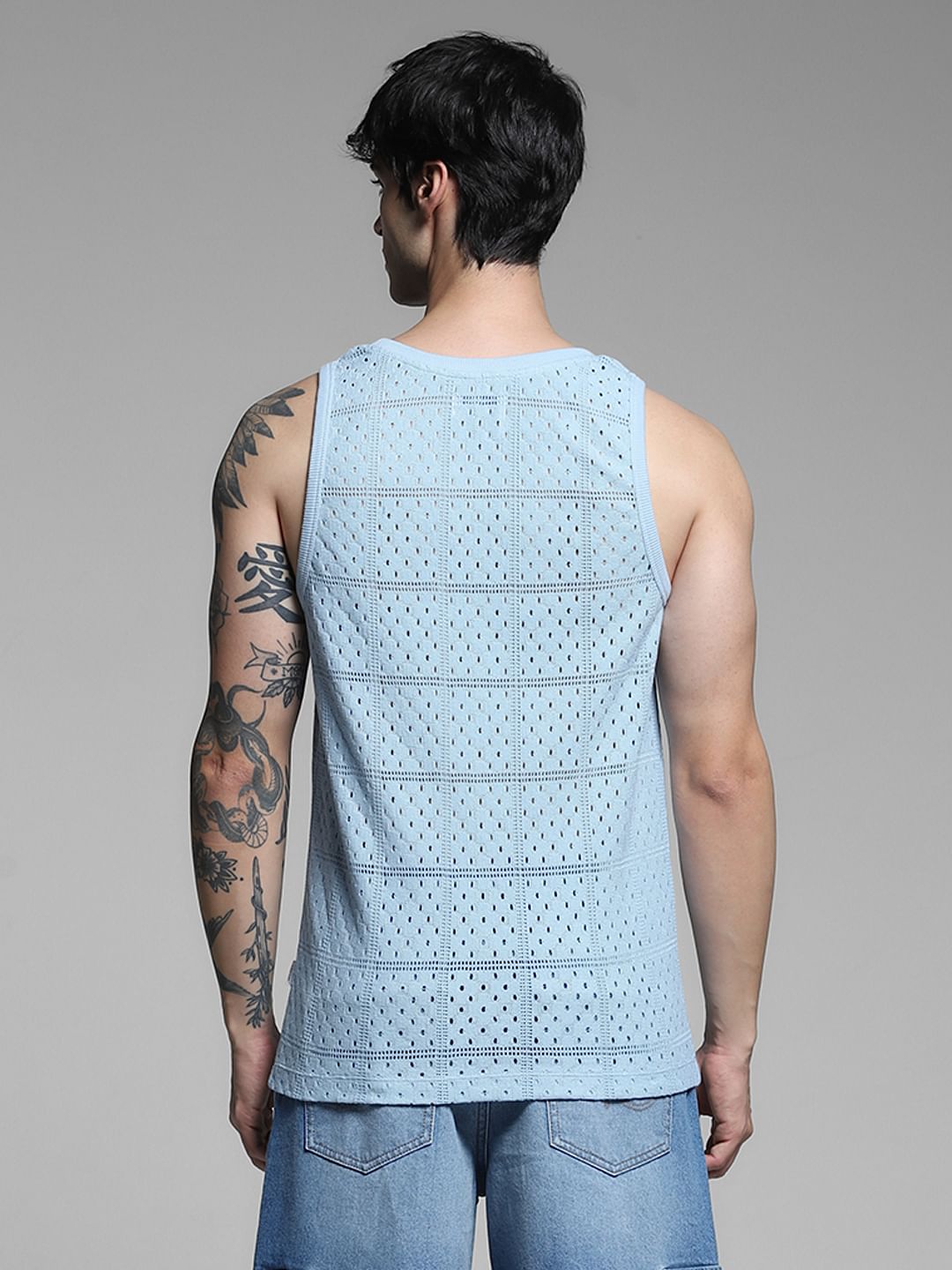 Blue Cotton Knitted Vest