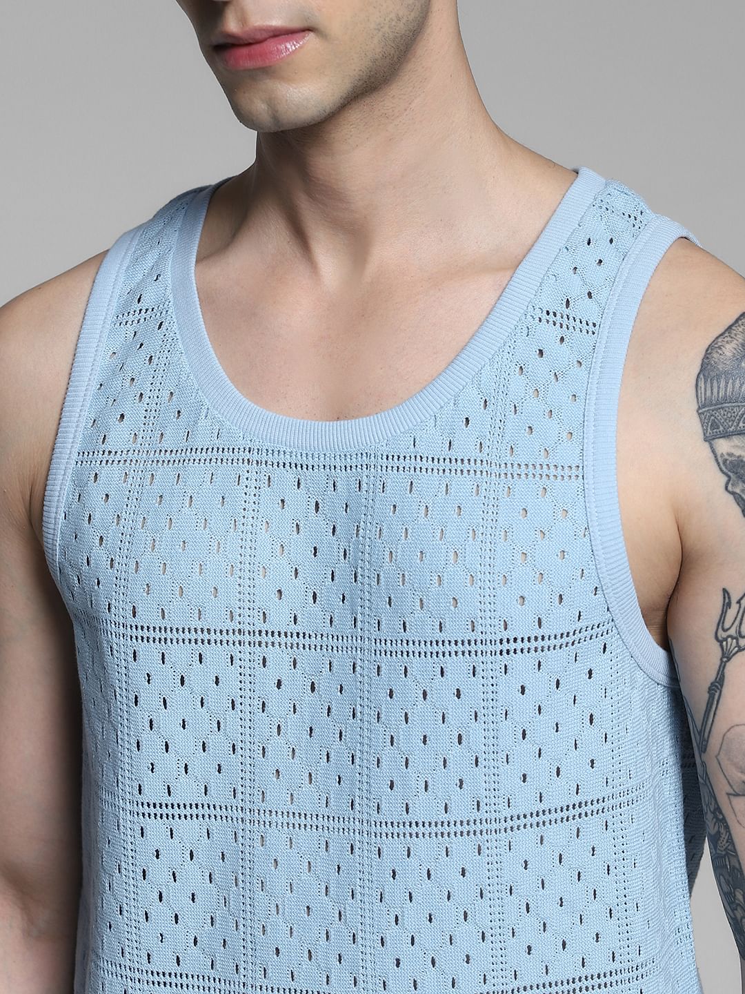 Blue Cotton Knitted Vest