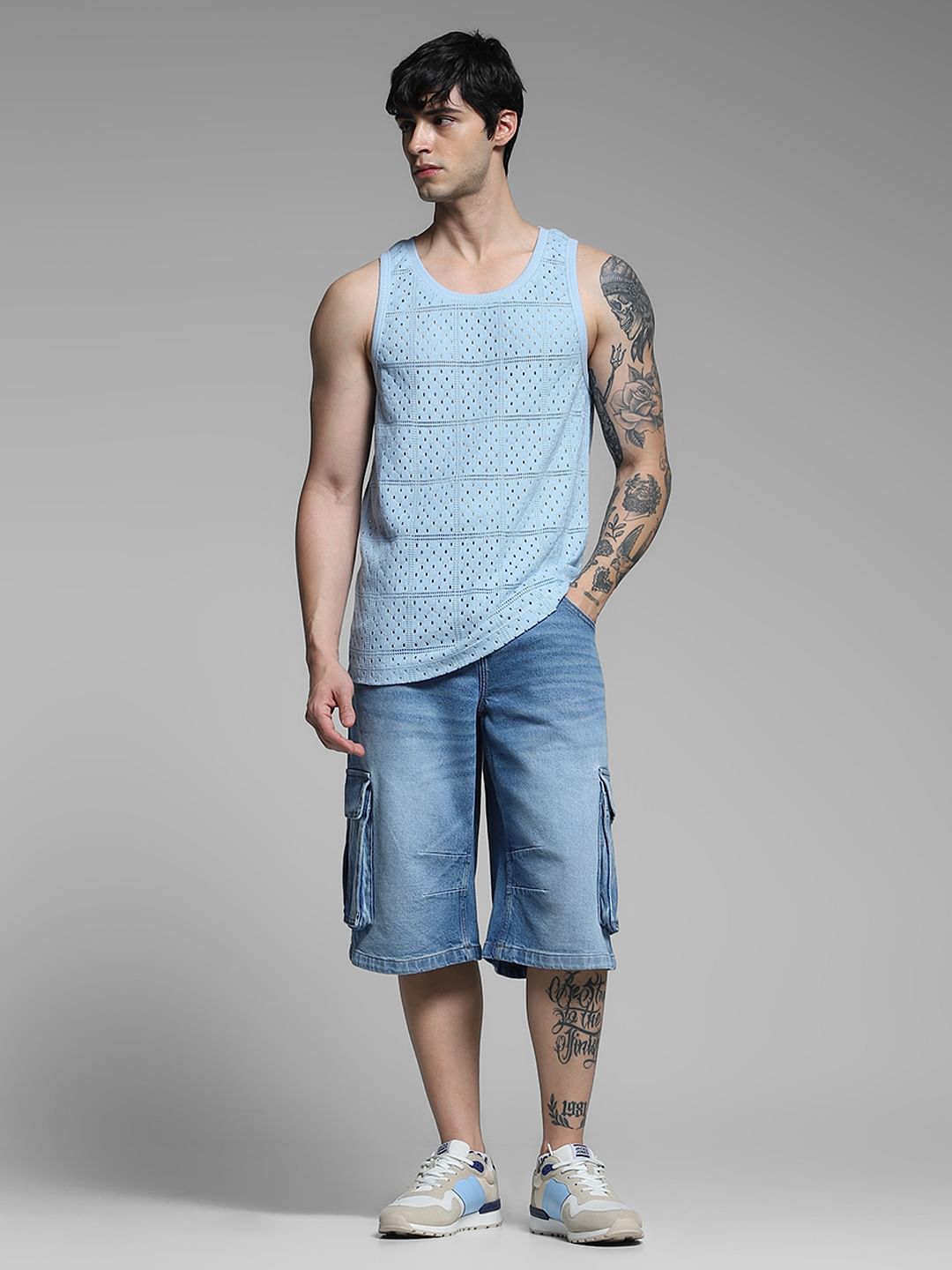 Blue Cotton Knitted Vest