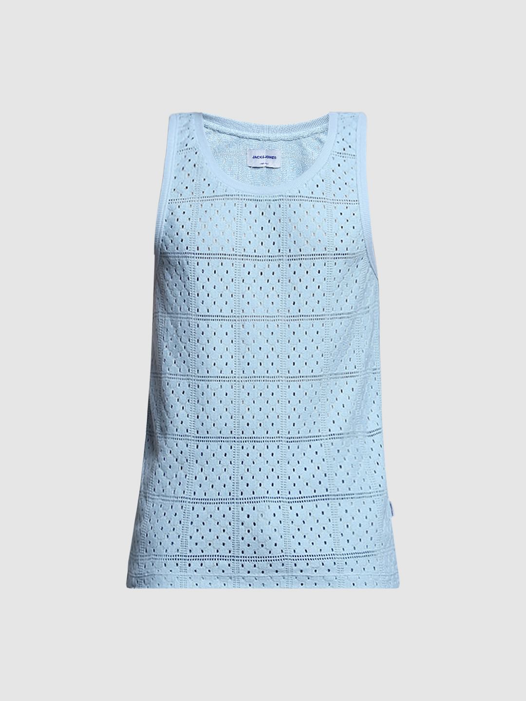 Blue Cotton Knitted Vest