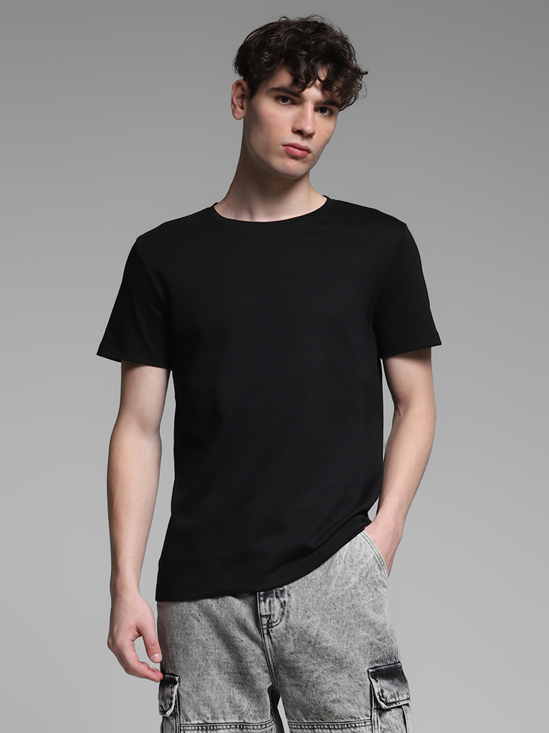 JACK&JONES Black Regular Fit Placement Print T-Shirts