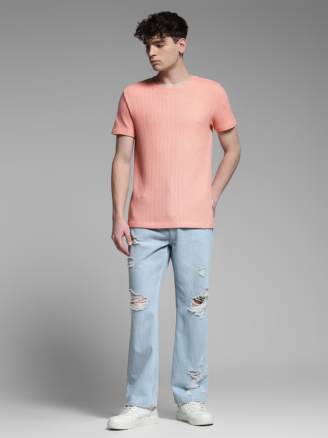 Coral Jacquard Crew Neck T-shirt