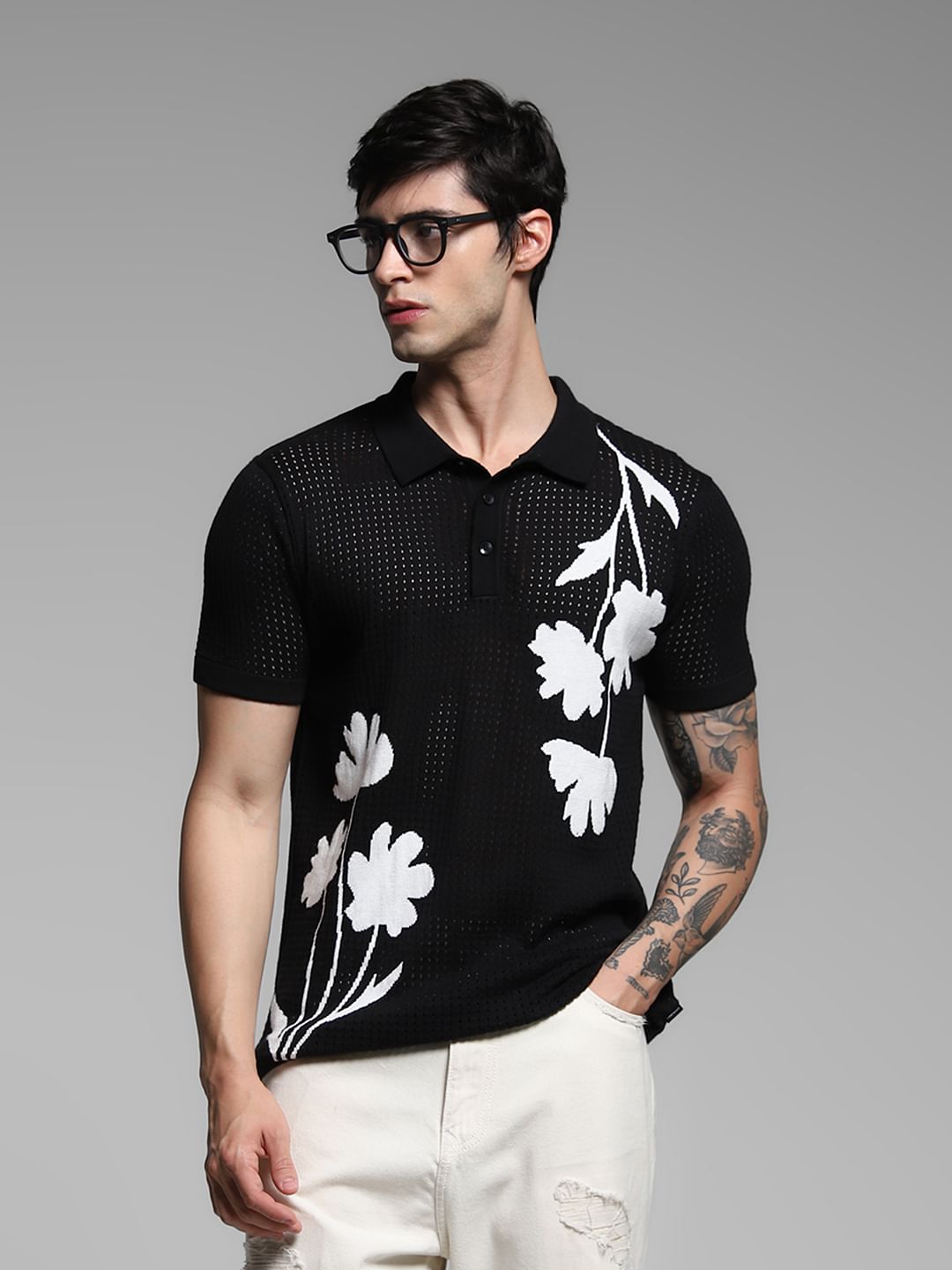 Black Jacquard Printed Pullover