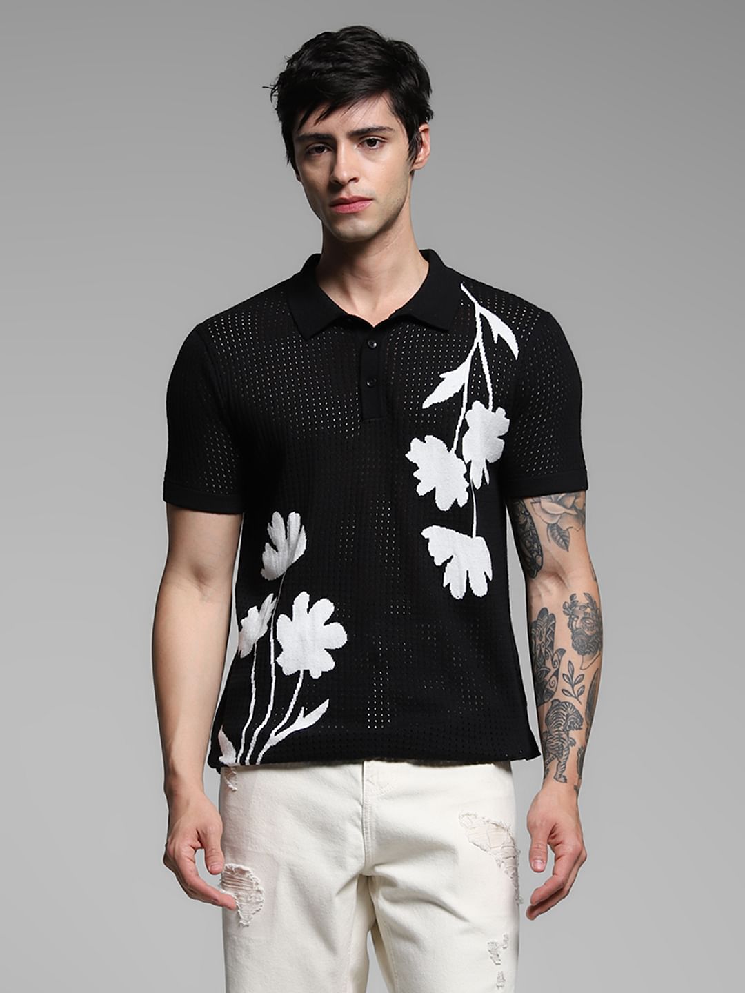 Black Jacquard Printed Pullover