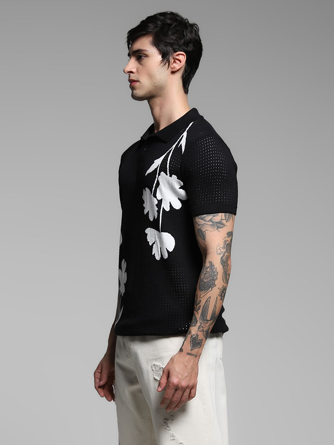 Black Jacquard Printed Pullover