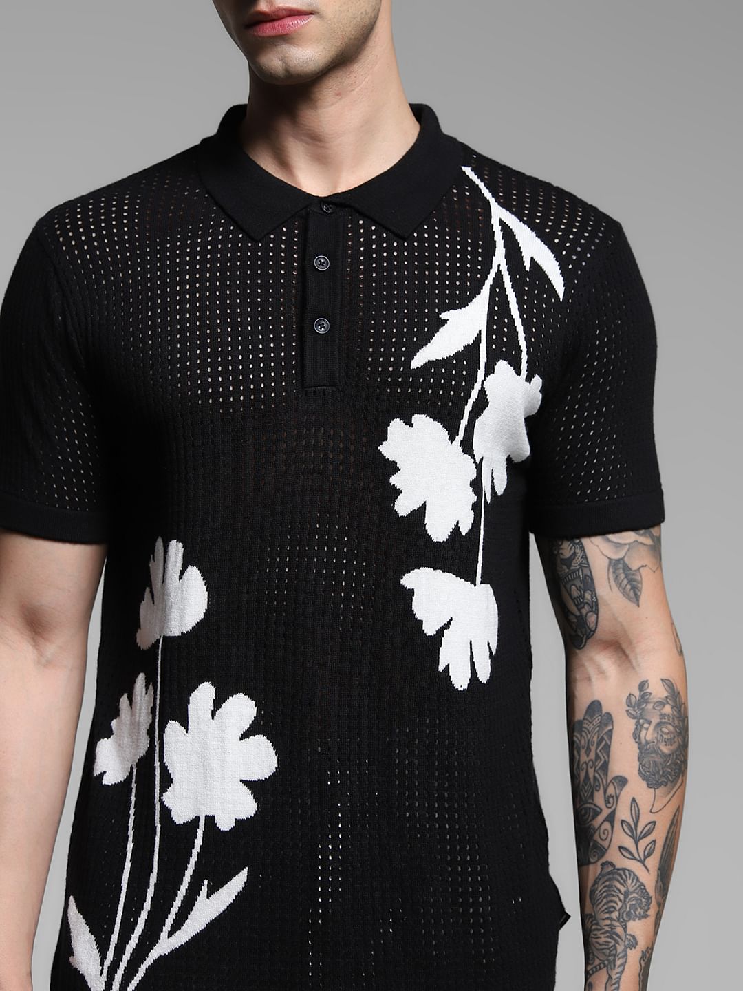 Black Jacquard Printed Pullover