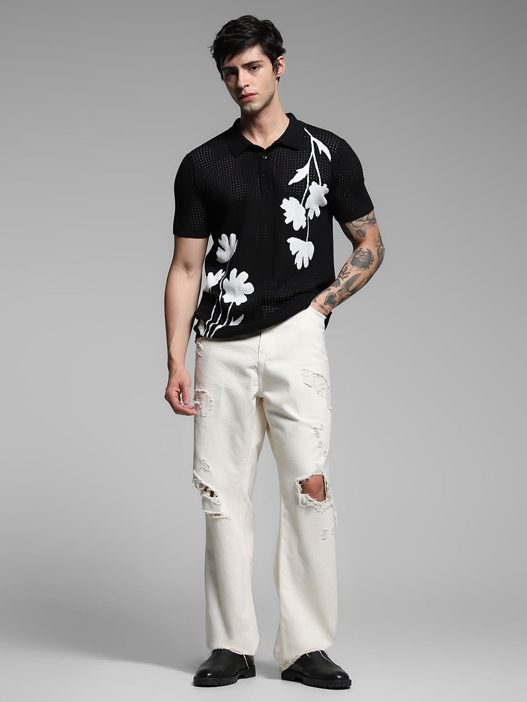 Black Jacquard Printed Pullover