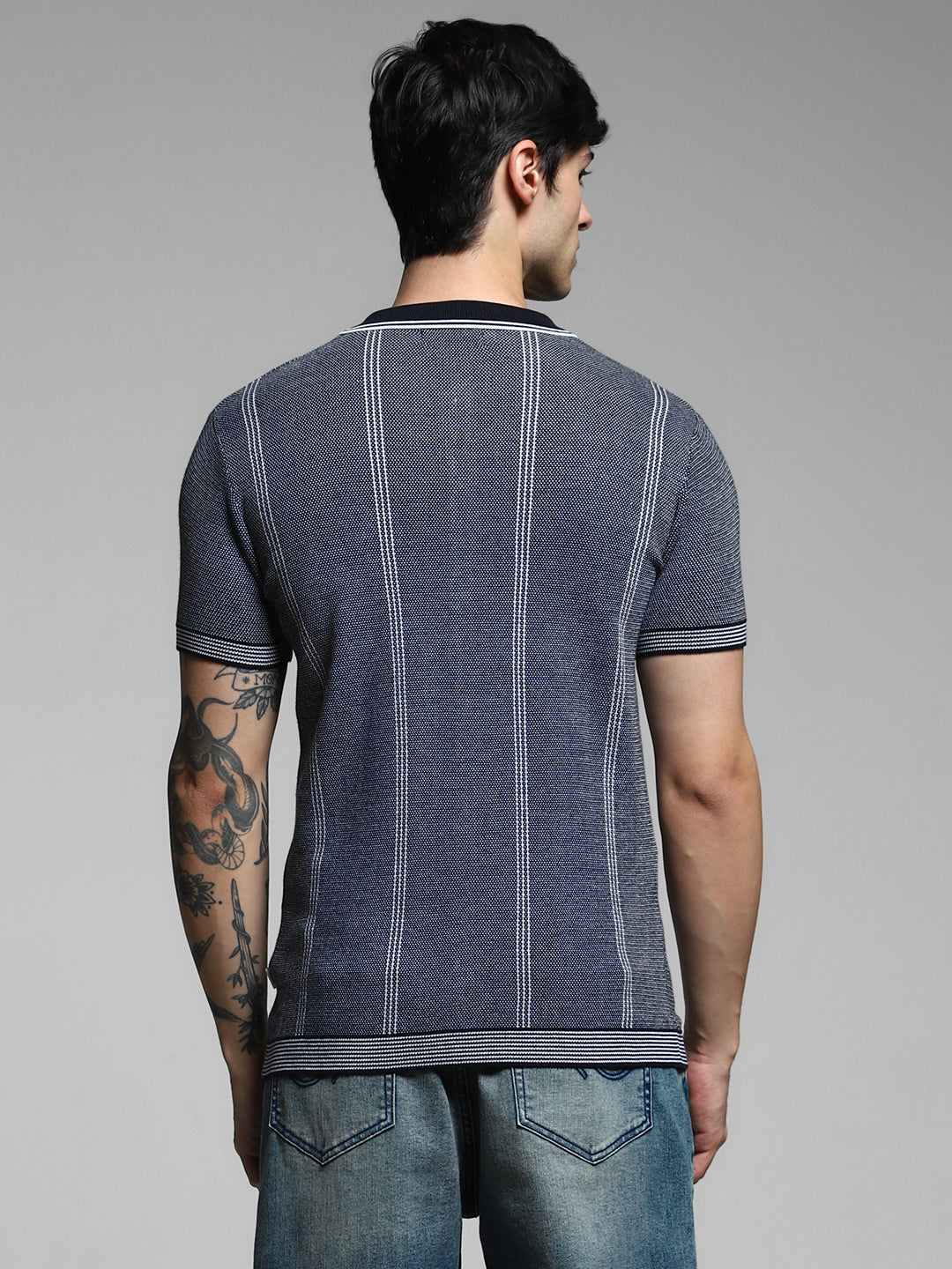 Navy Front Open Knit Polo