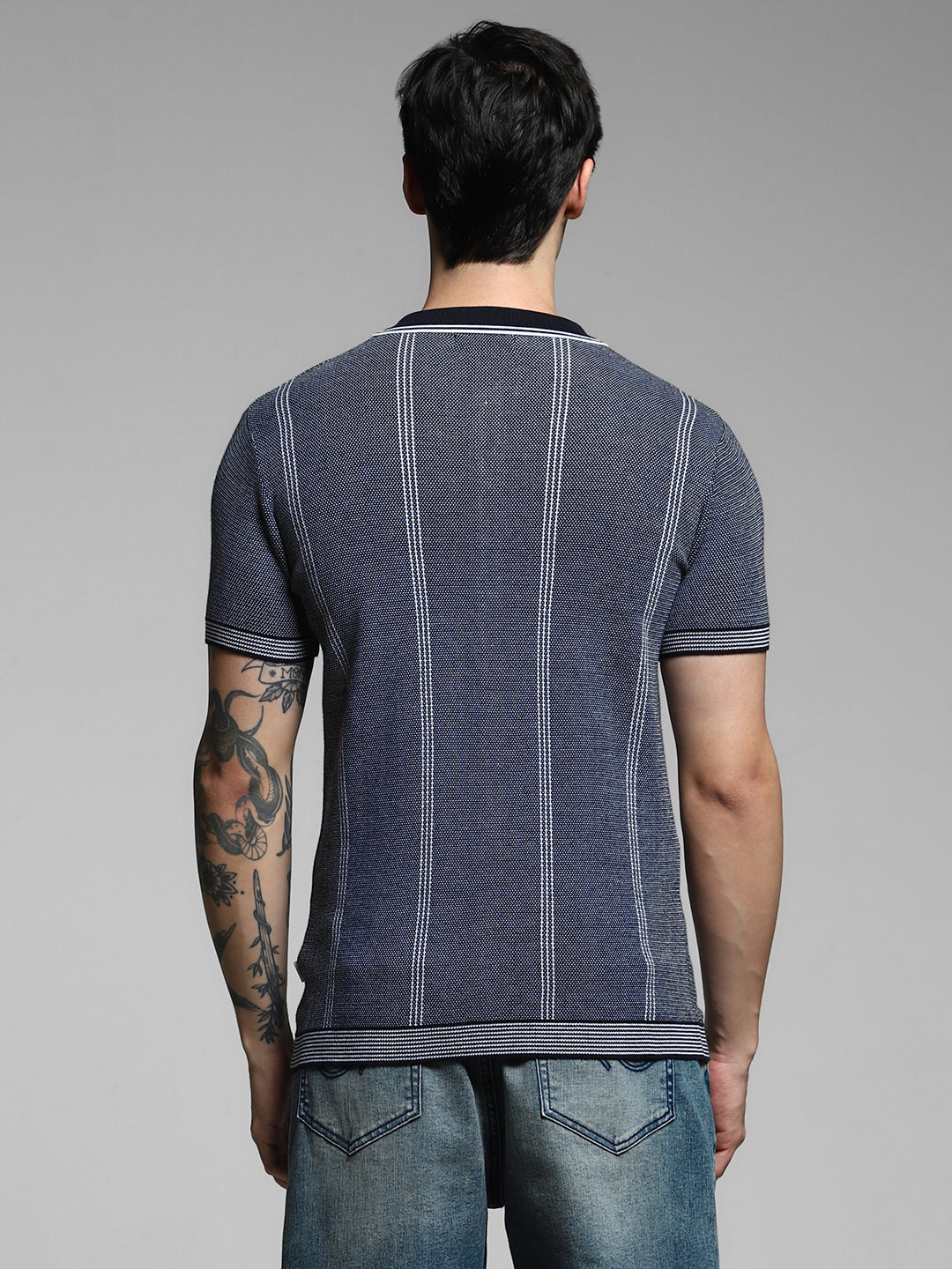 Navy Front Open Knit Polo