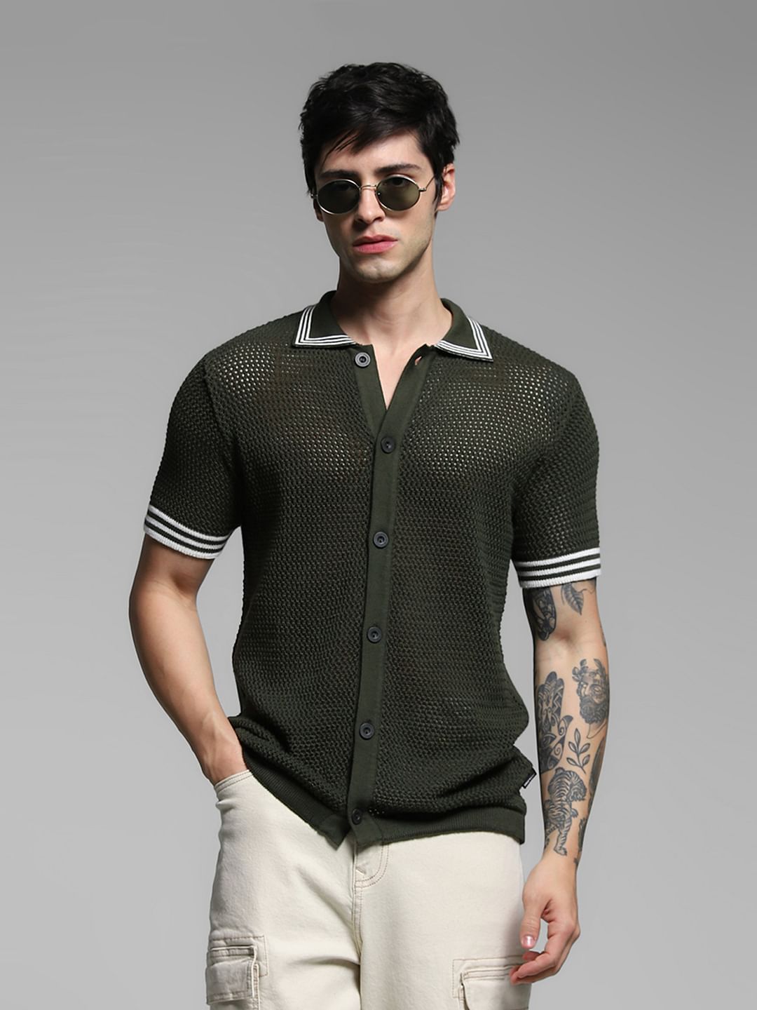 Olive Green Contrast Tipping Pullover