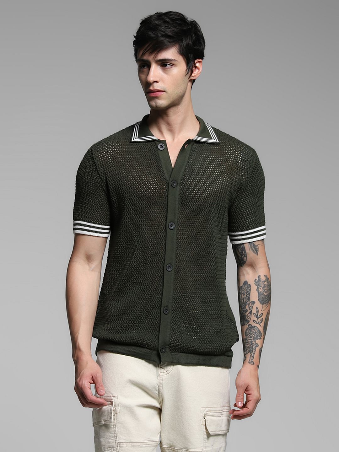 Olive Green Contrast Tipping Pullover