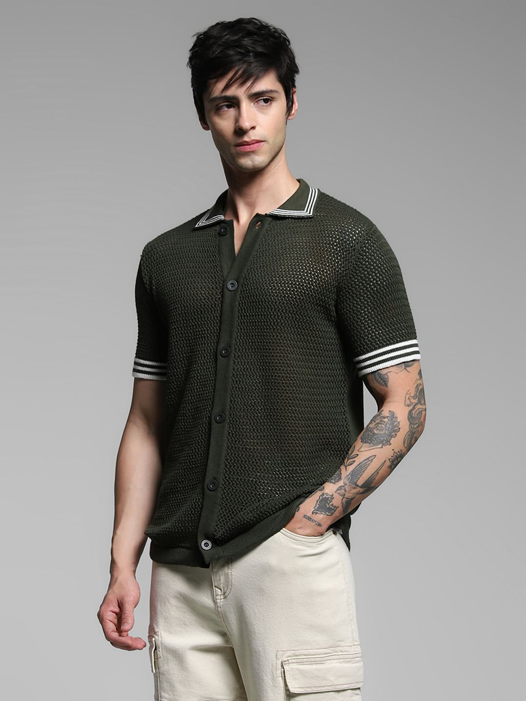 Olive Green Contrast Tipping Pullover