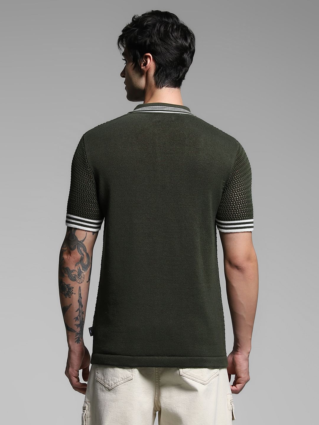 Olive Green Contrast Tipping Pullover