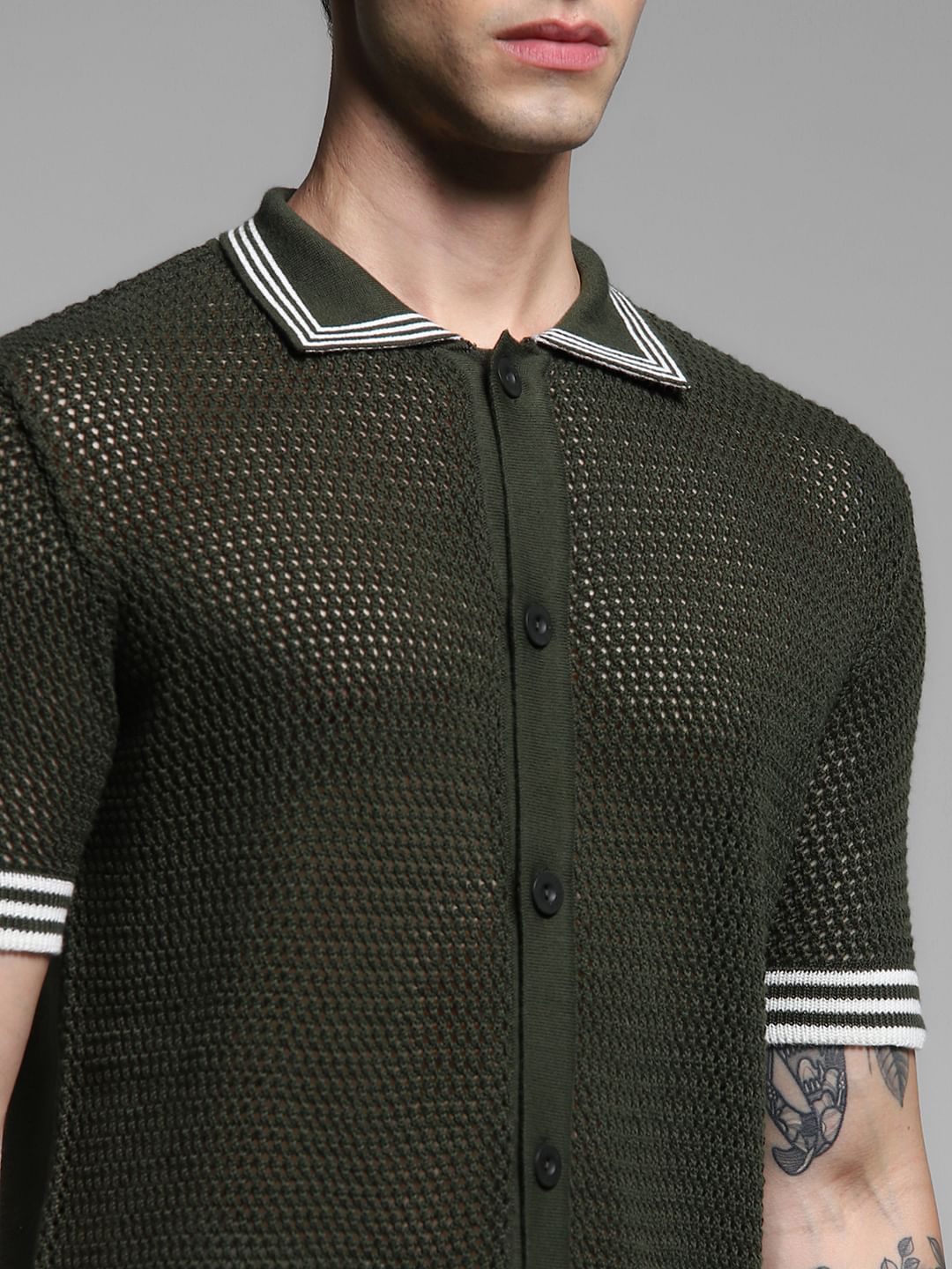 Olive Green Contrast Tipping Pullover