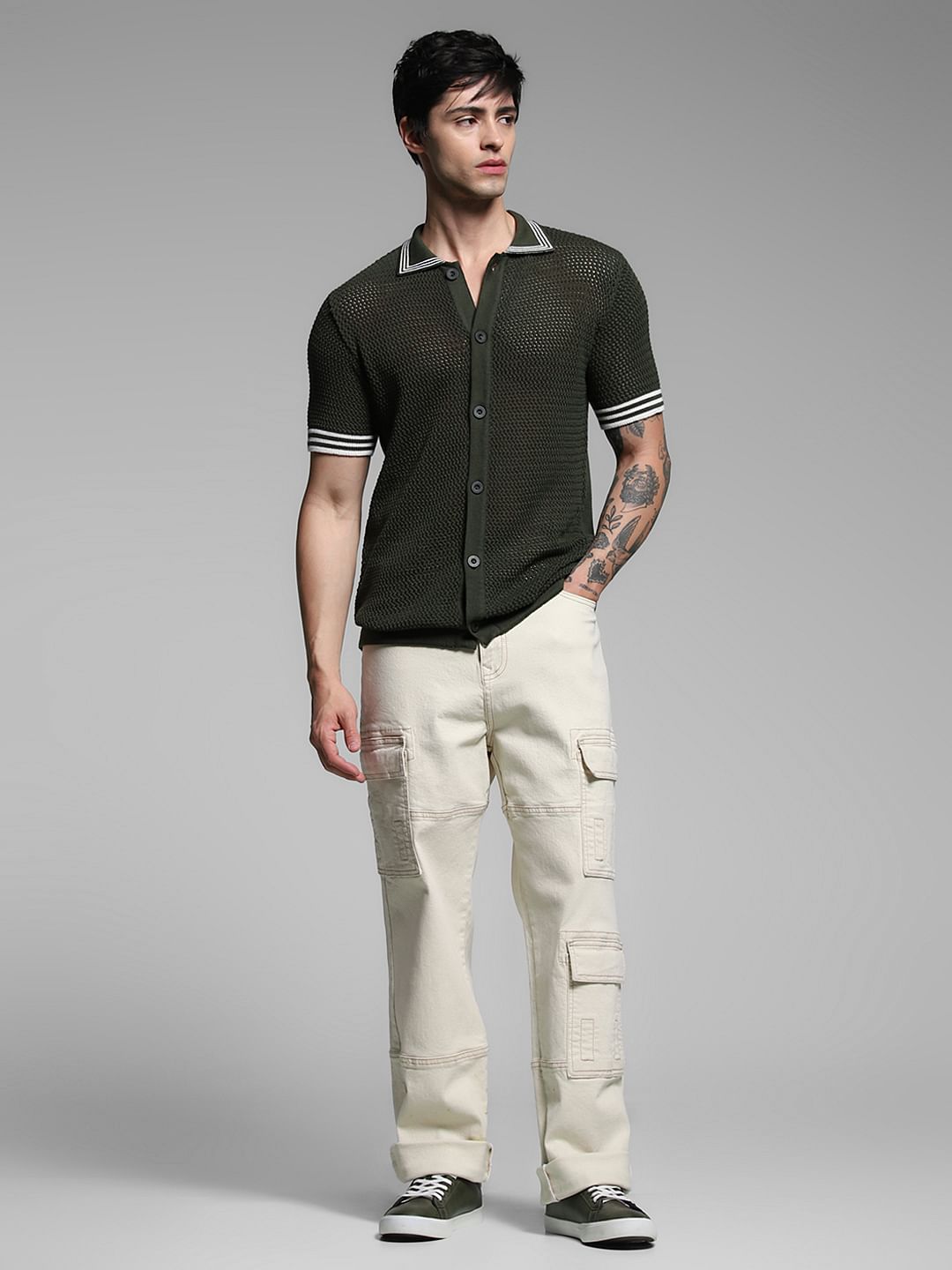 Olive Green Contrast Tipping Pullover