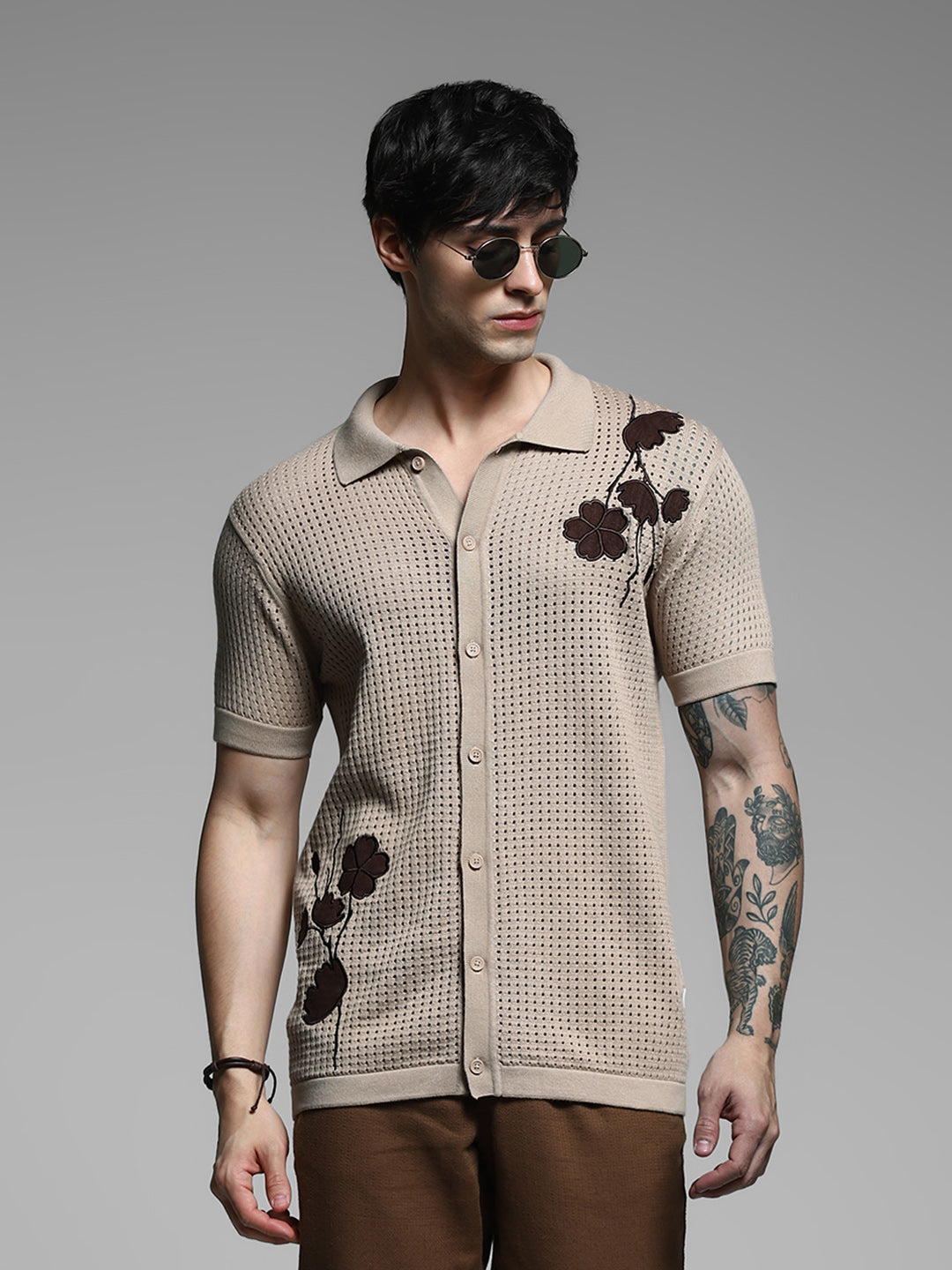 Brown Applique Print Oversized Knit