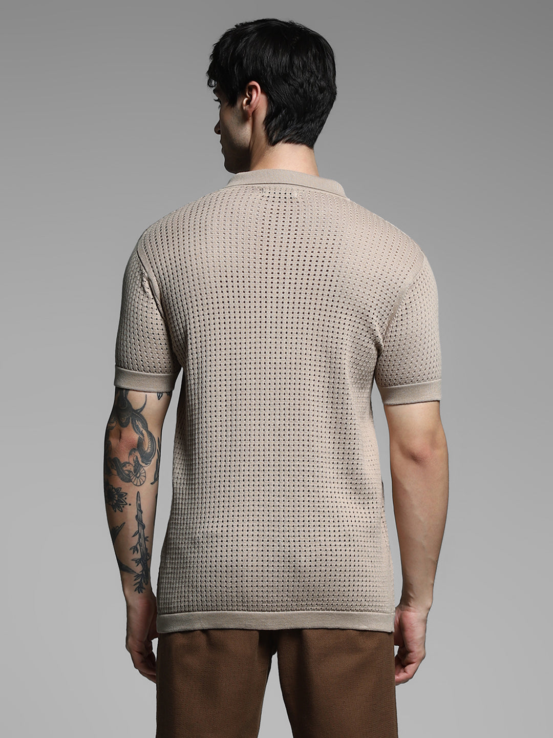 Brown Applique Front Open Polo