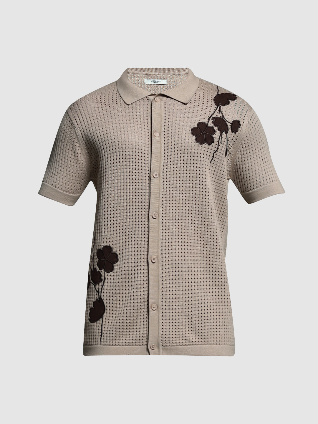 Brown Applique Front Open Polo