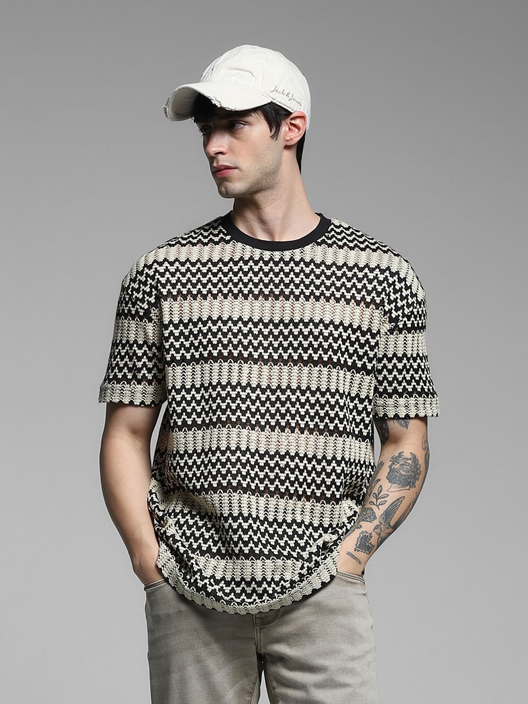 Black Colourblocked Boxy Fit T-shirt