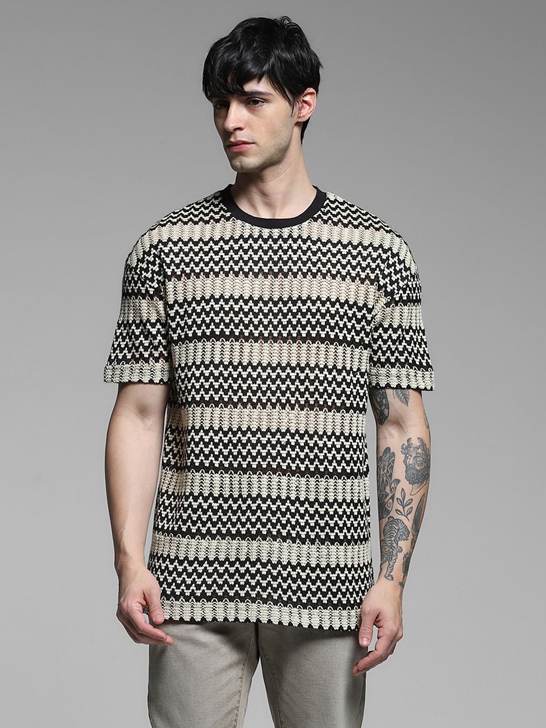 Black Colourblocked Boxy Fit T-shirt