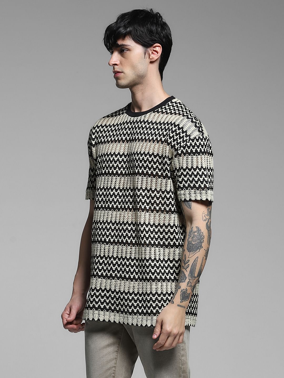 Black Colourblocked Boxy Fit T-shirt