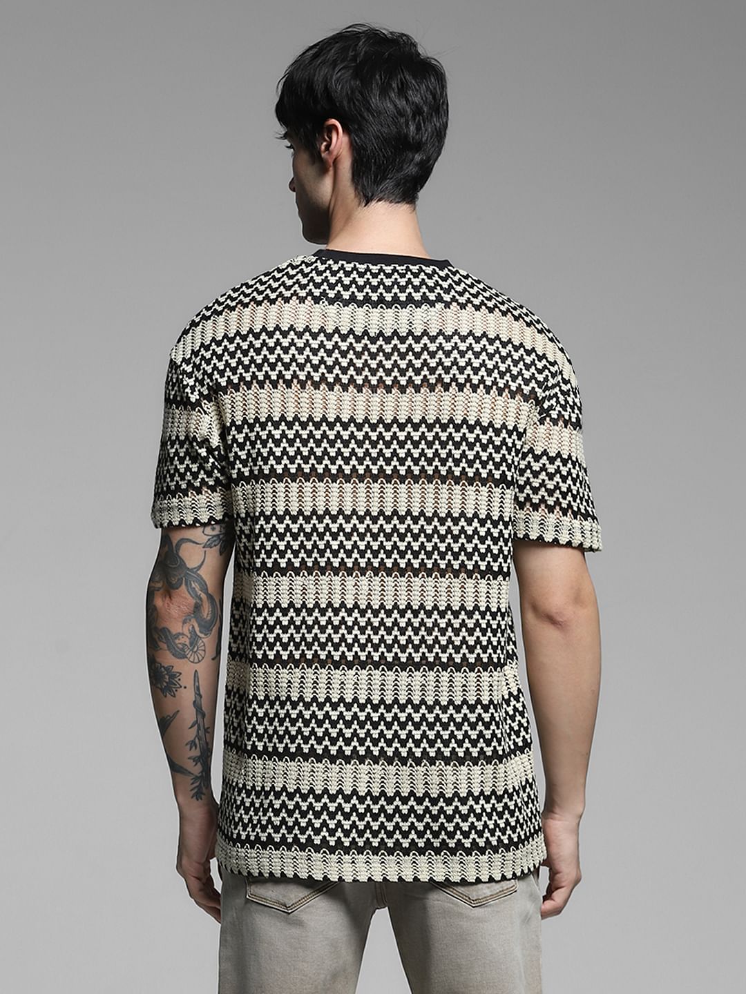 Black Colourblocked Boxy Fit T-shirt